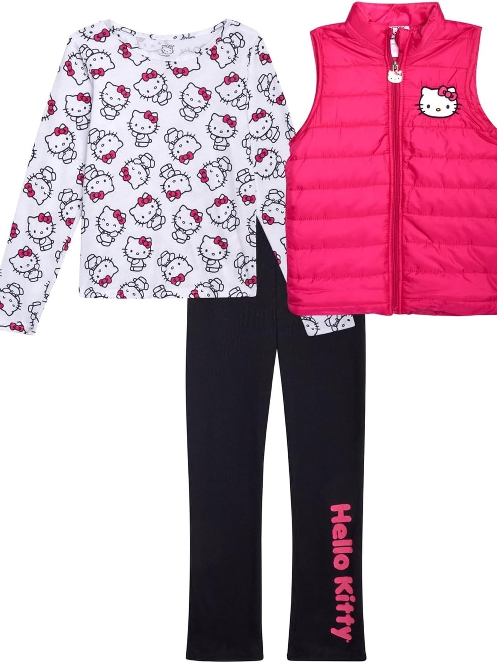Hello Kitty Hot Pink Vest with White Character Top and Black Leggings